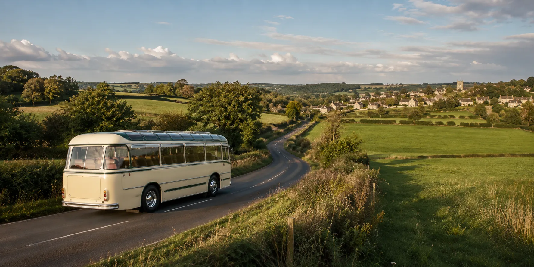 Grand Tour coach travelling through the English countryside